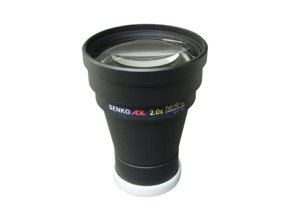 Camera lens with 'Senko' branding on a white background