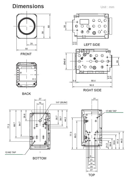 WONWOO MC-209 2MP 20x Zoom Module Camera, 1/2.8" Sony CMOS, Full HD, WDR, Day/Night, LVDS/EX-SDI/CVBS